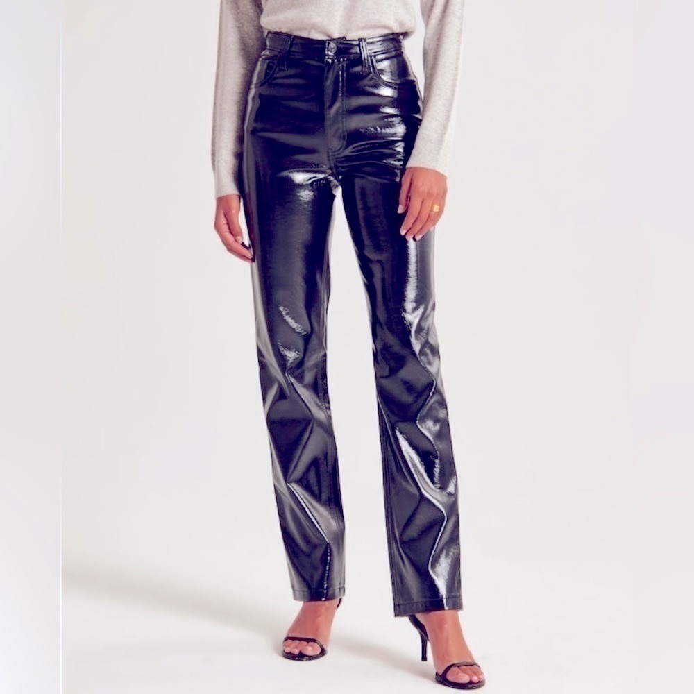 Abercrombie Curve Love Vegan Patent Leather 90s Straight Pants -Navy Sz 30 Sz 10